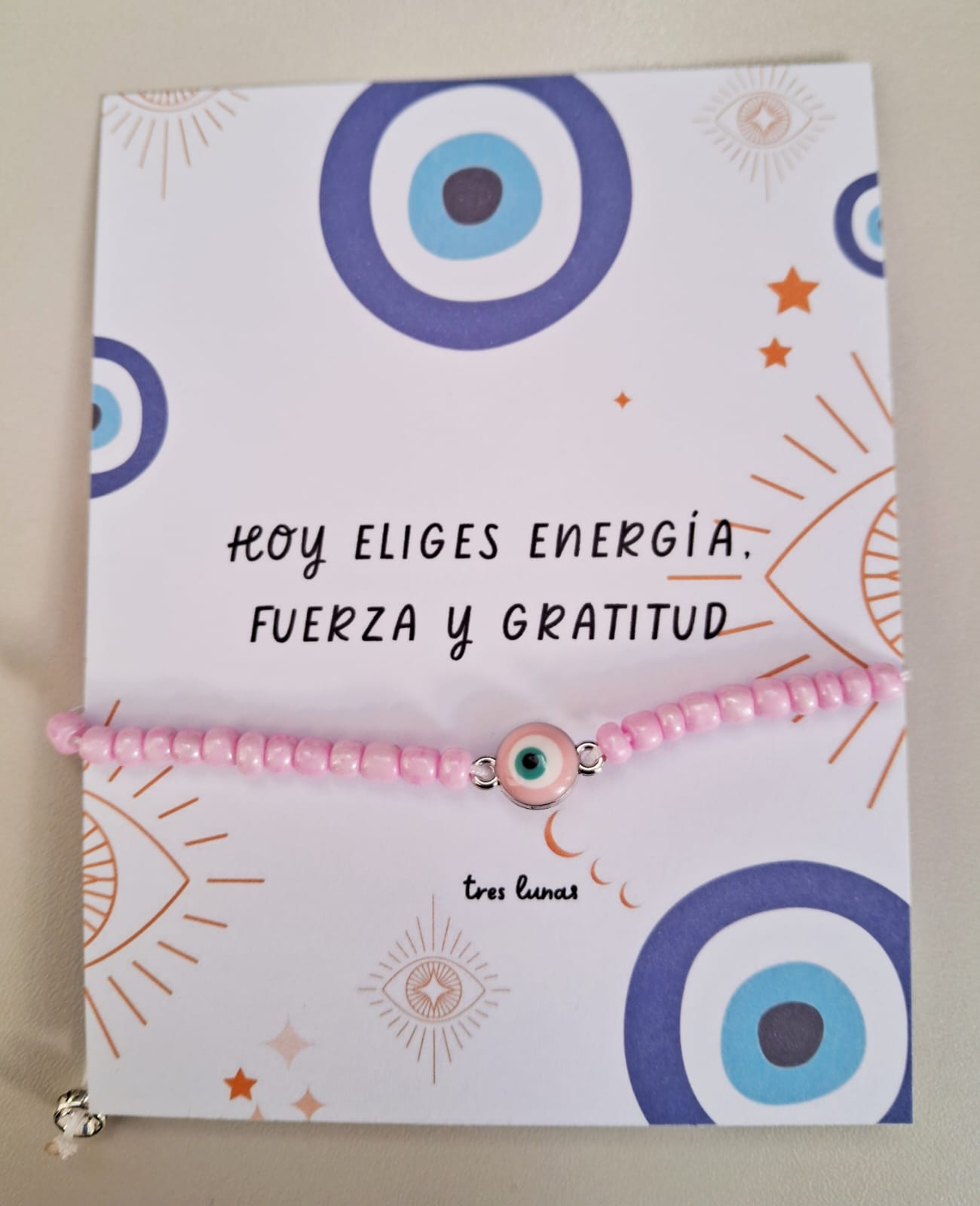 🌸 Pulsera con cuentas rosas y dije de Ojo Turco 🌸