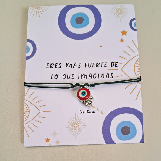 Pulsera de hilo con amuleto Hamsa y ojo turco
