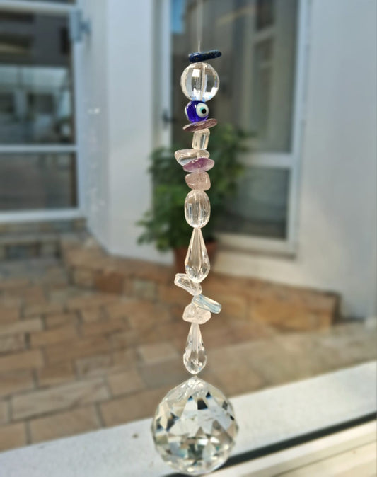 Atrapasol de Cristal, Piedras Naturales y Ojo Protector