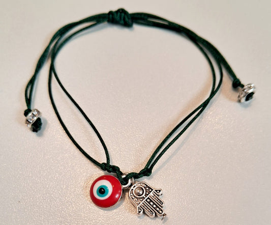 Pulsera de hilo con amuleto Hamsa y ojo turco