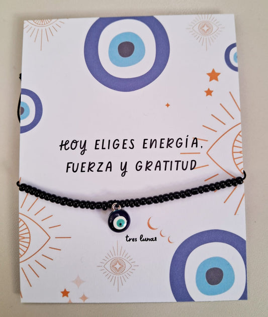 🖤 Pulsera con cuentas negras y dije de Ojo Turco 🖤