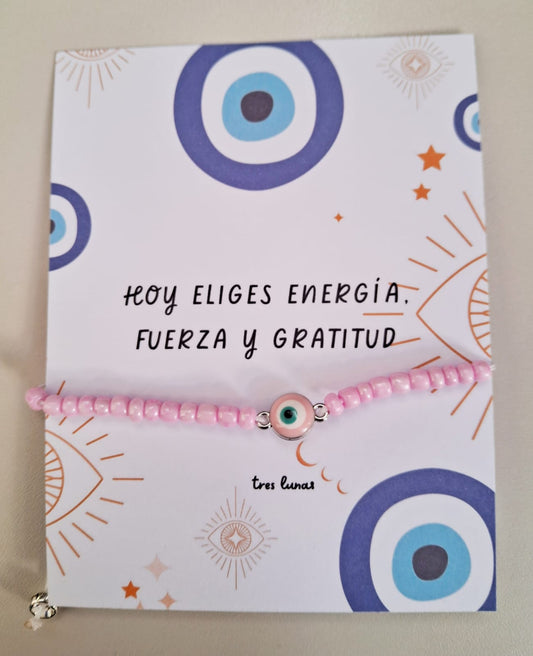 🌸 Pulsera con cuentas rosas y dije de Ojo Turco 🌸